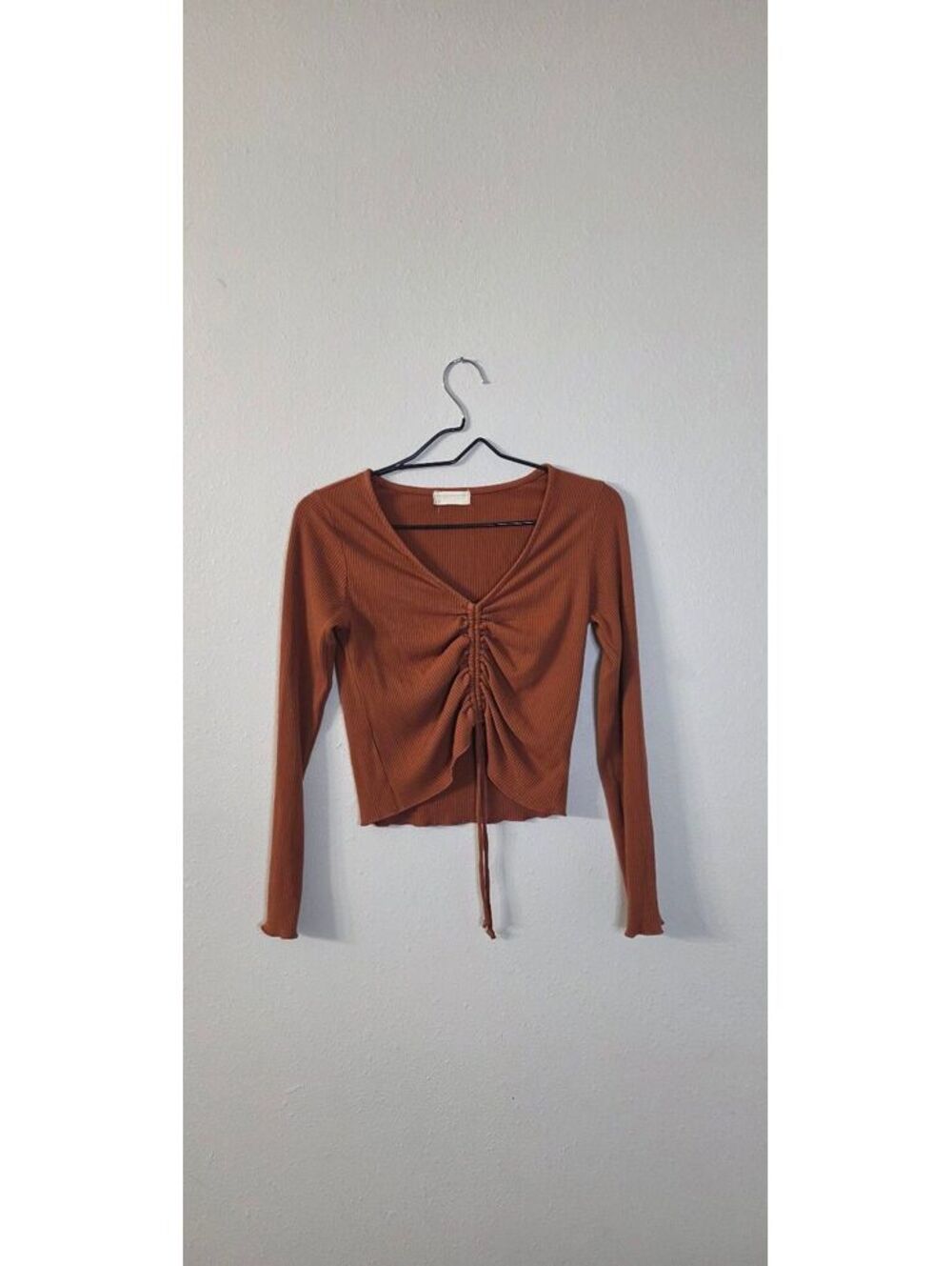 Altered State Rust Ribbed Ruched Tie-Front Cropped Top Size Medium